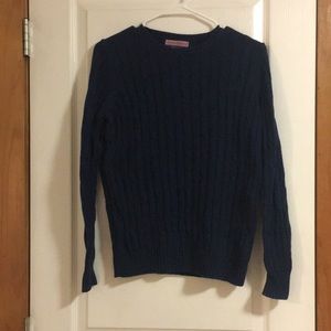 blue cable knit sweater